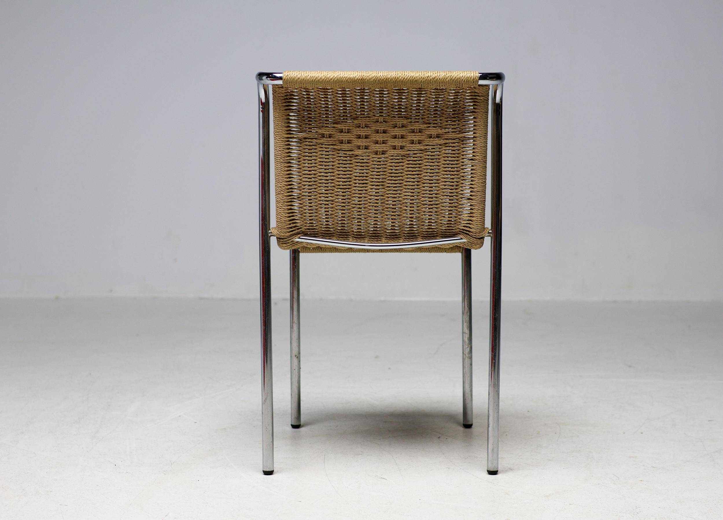 Gabriele Mucchi S5 Italian Modernity Dining Chairs with Chrome Tubular Frames and Rope Seats