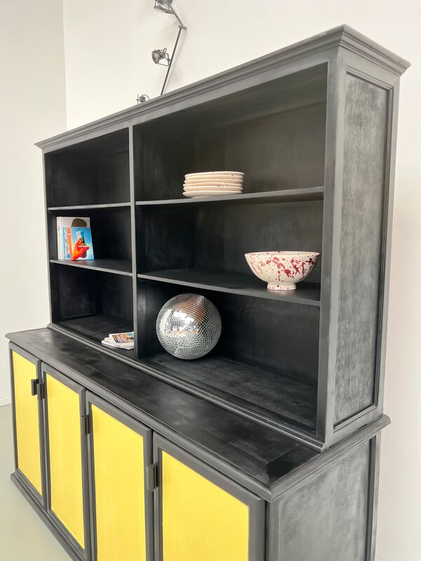 Buffet 2 corps, format XXL, ancien meuble d'école en bois