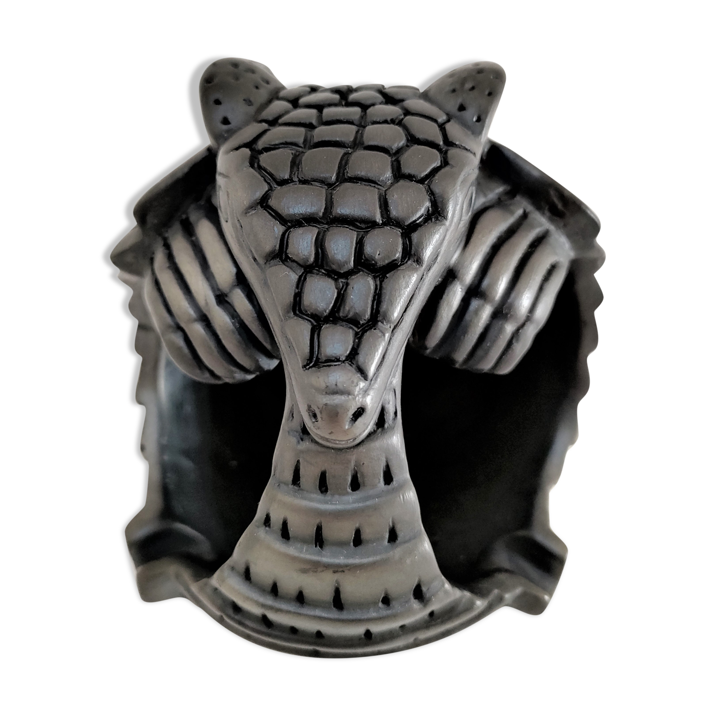 Zoomorphic ashtray armadillo black ceramic signed