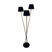 Floor lamp 3 arms 50 years brass and black lacquer for house Arlus