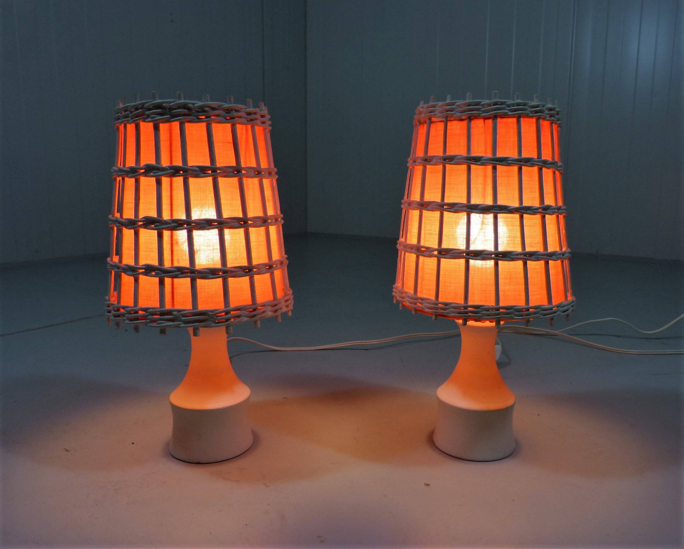 Lampes de chevet ou de table blanches et orange, années 1960