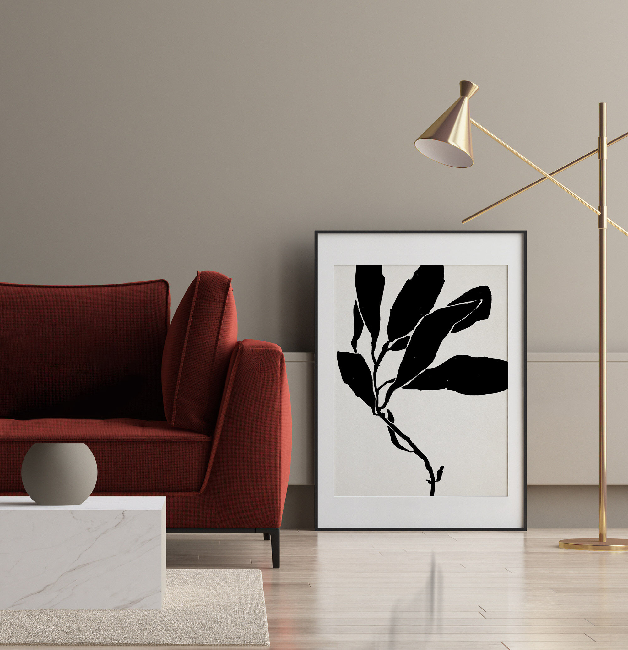 Botanical illustration in black, 50x70