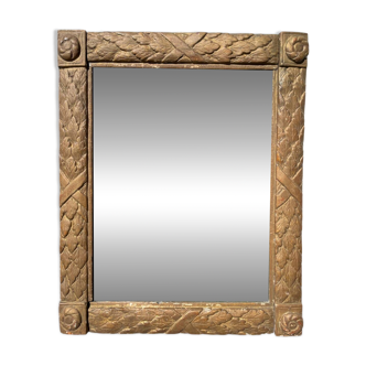 Antique Louis XVI carved wood gilded mirror