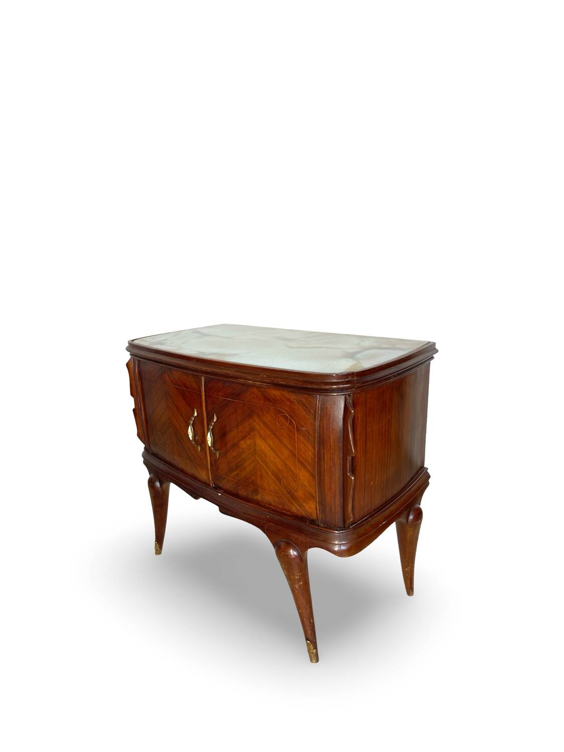 Tables de chevet plaquées en palissandre avec plateau en onyx vert