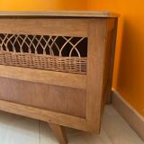 Wooden and rattan chest