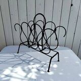 Metal and leather magazine rack, attributed to Jacques Adnet, vintage