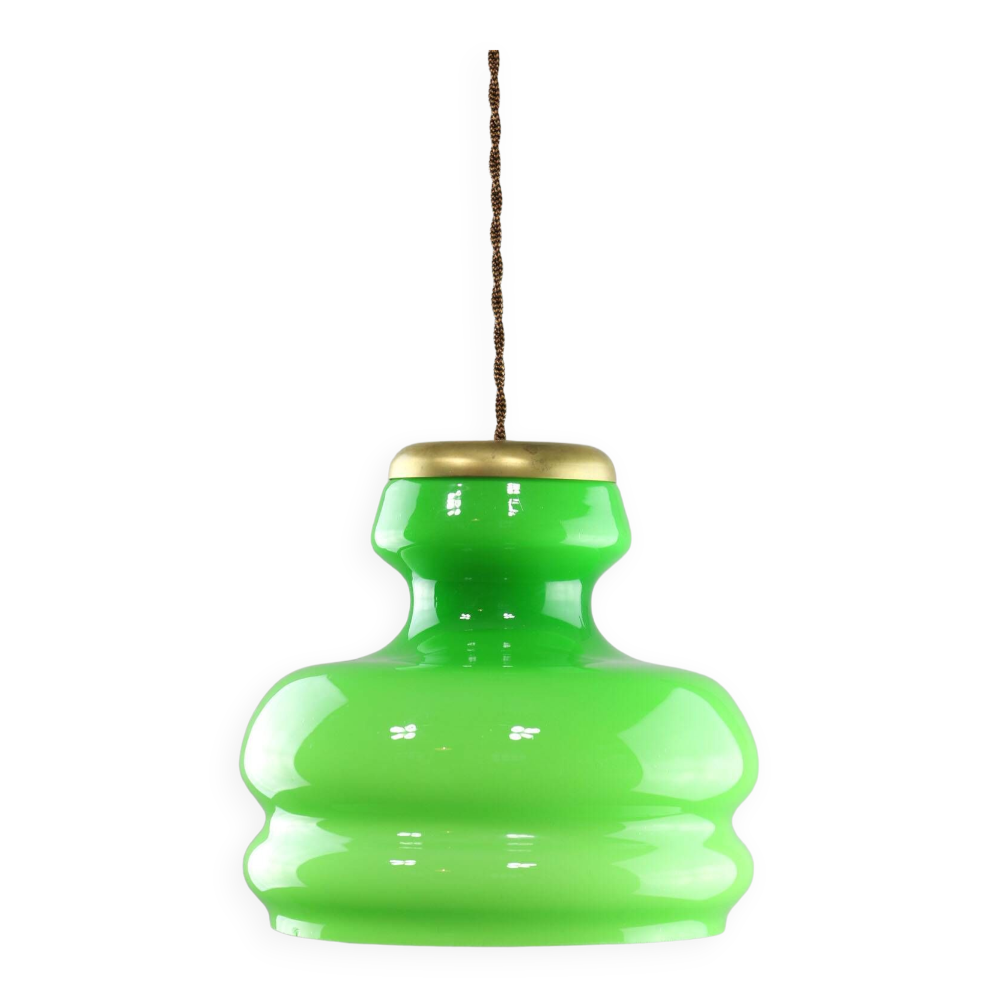 Big Green Mid-century Italian Brass and Glass Pendant Lamp