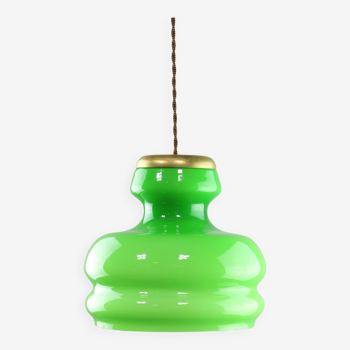 Big Green Mid-century Italian Brass and Glass Pendant Lamp