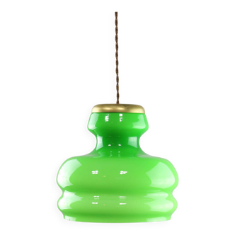 Lampe à suspension italienne en laiton et verre Big Green du milieu du siècle