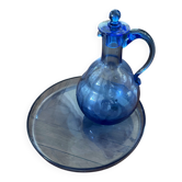 Set of a carafe with its blue glass tray.