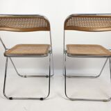 2 Plia folding chairs with woven wicker Giancarlo Piretti for Castelli, 1967