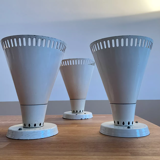 Suite of 3 wall lamps, vintage, white lacquered metal, lita 1970 france