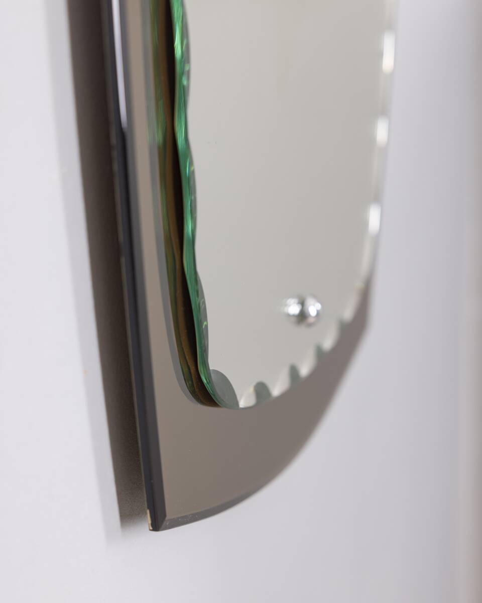 VINTAGE 1960S SMOKED GLASS WALL MIRROR WITH ITALIAN DESIGN SPOTLIGHTS