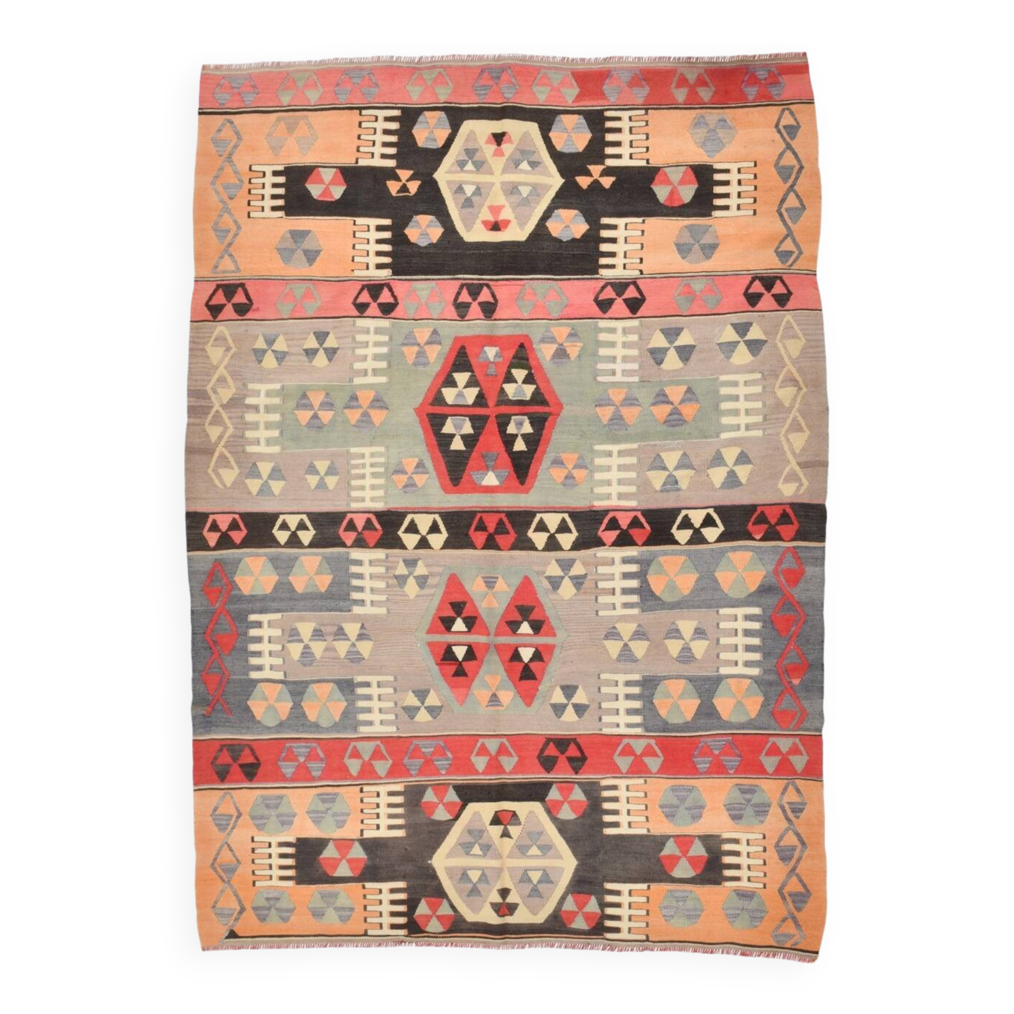 6x8 Kilim Multicolor Geometric Style Kilim Rug, 168x235 Cm