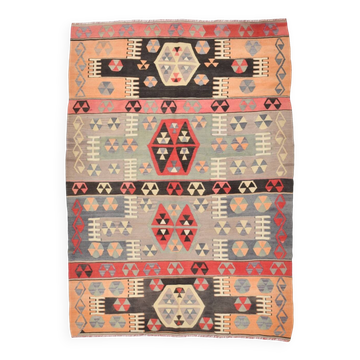 6x8 Kilim Multicolor Geometric Style Kilim Rug, 168x235 Cm
