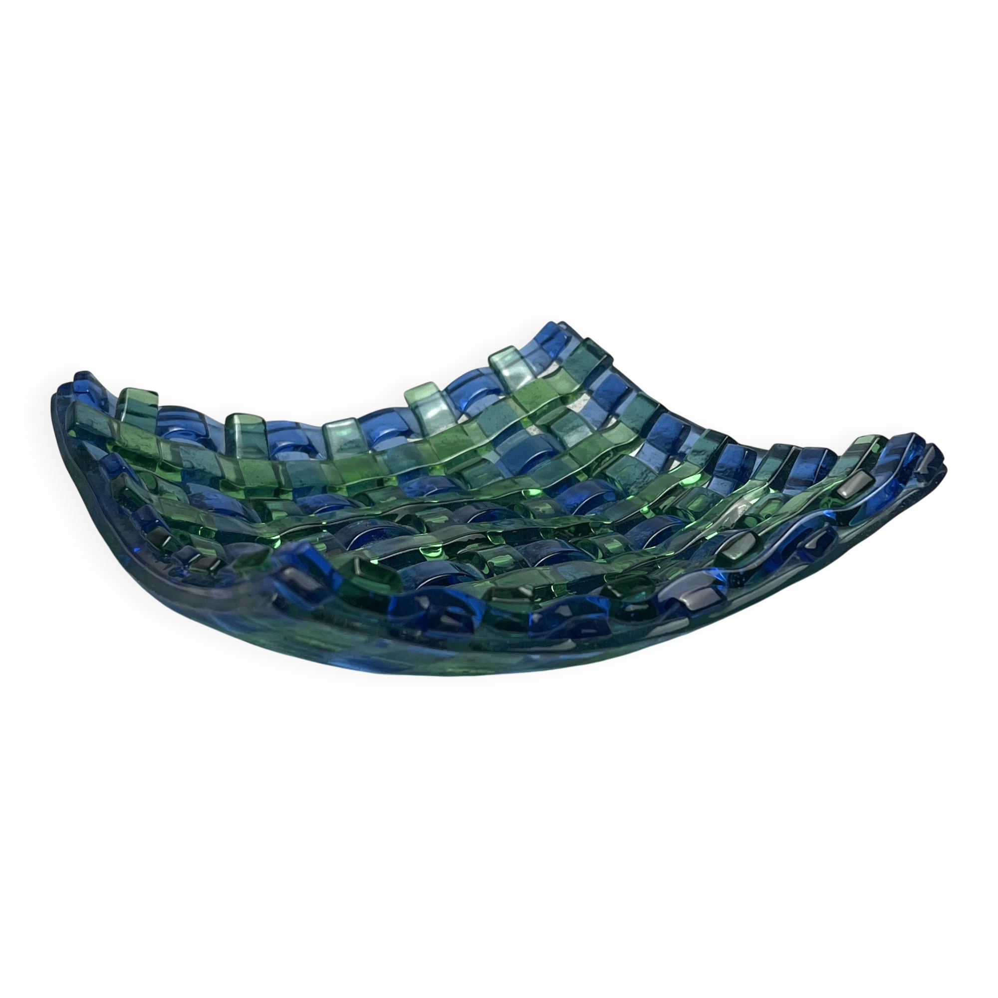 Vintage woven glass vide poche in blue and green, 20th century.