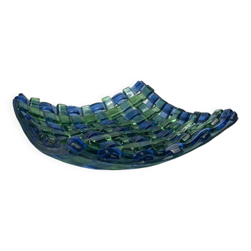 Vintage vide poche coupe verre tressé bleu et vert XXème