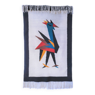 Vintage hand-woven stylized rooster tapestry H. 148 cm