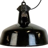 Industrial Black Enamel Factory Lamp with Cast Iron Top, 1950s