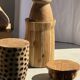 Mini minimalist stool with ball feet in teak H15 D35