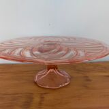 Vintage cake display in pink art deco molded glass