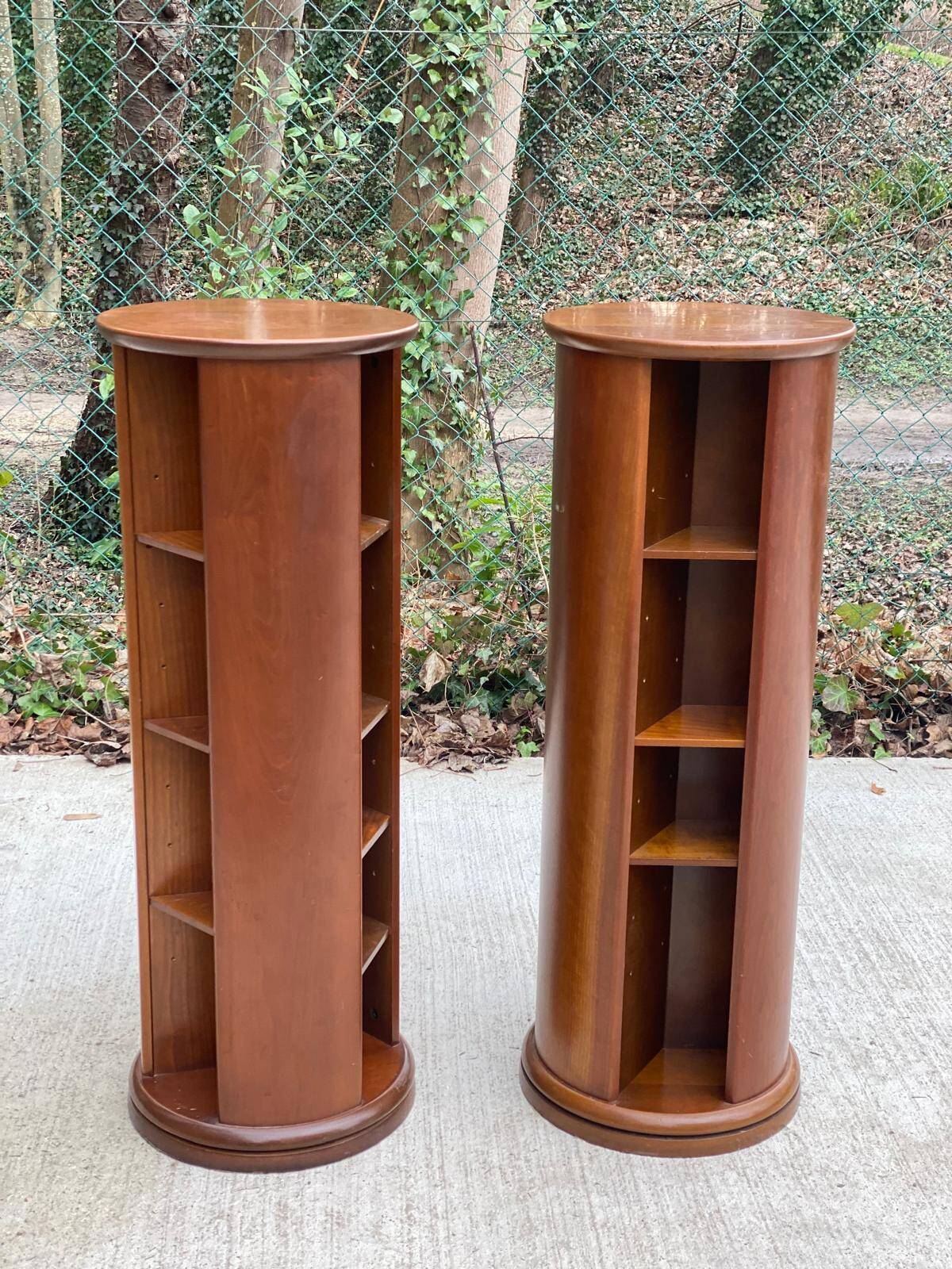 Pair of wooden swivel stools