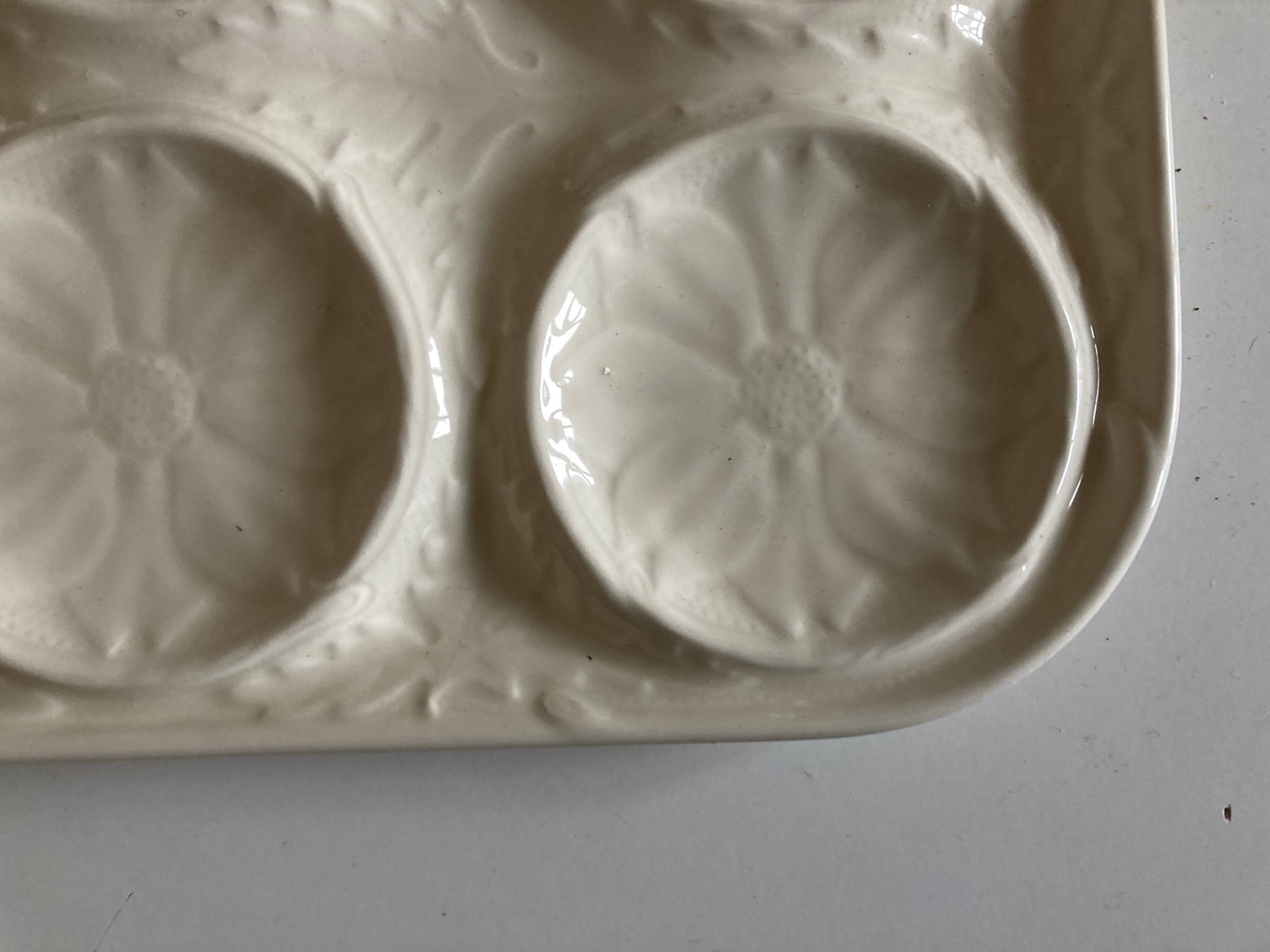 Gien earthenware white slip dish 1970