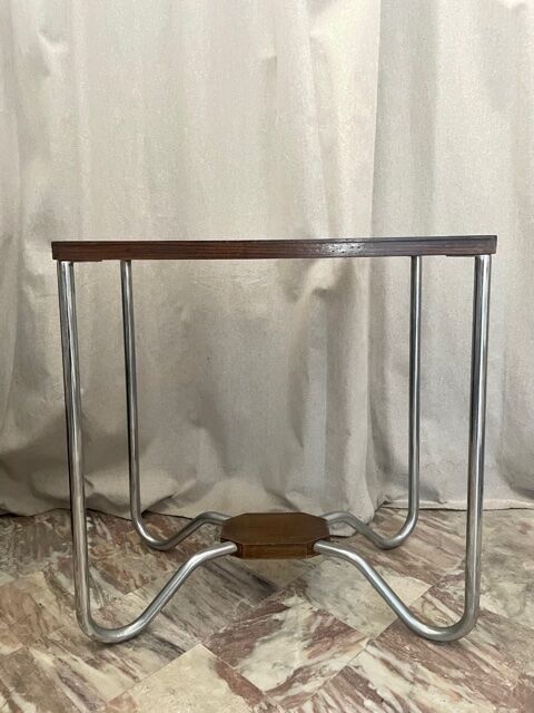 Art Deco pedestal table wood and chrome