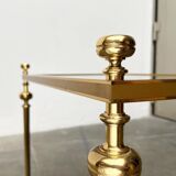 Mid-century Hollywood neoclassical brass and glass side or bedside tables attributed to Vereinigte Werkstätten, Germany, 1960s, set of 2.