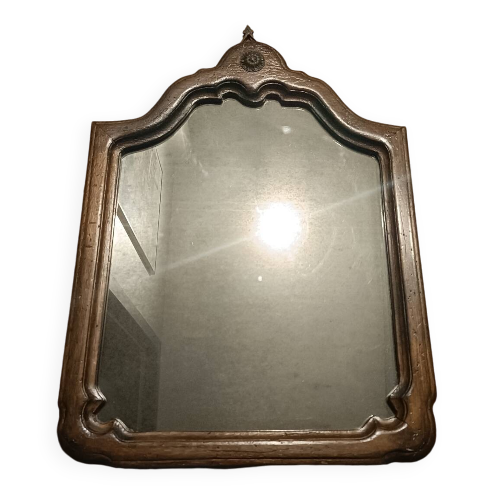 Miroir chantourné ancien, bois et bronze