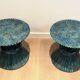 Pair of Bamboo Side Tables in the Shape of a Wheat Sheaf. Turquoise Lacquered.