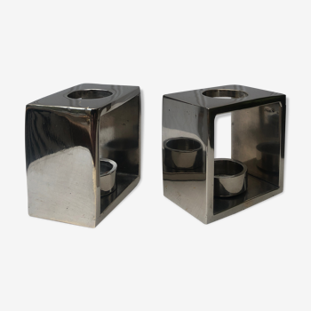 Pair of square chrome beougeoirs