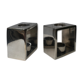 Pair of square chrome beougeoirs