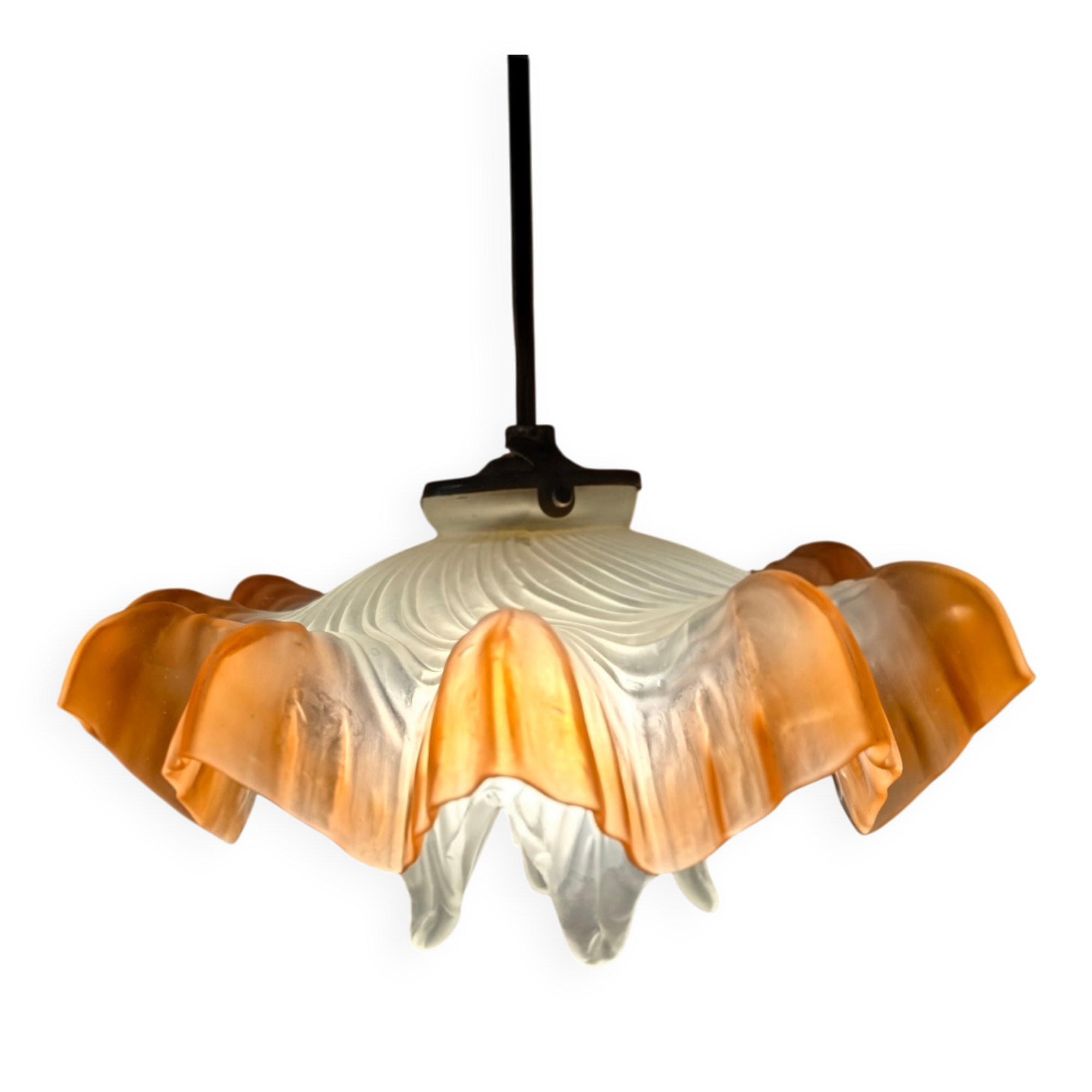 "Oriental Tulips" light suspension - blown glass in pink-orange