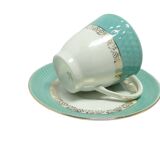 Cup and saucer, mid-century modern, porcelain, Poland, 1970s
