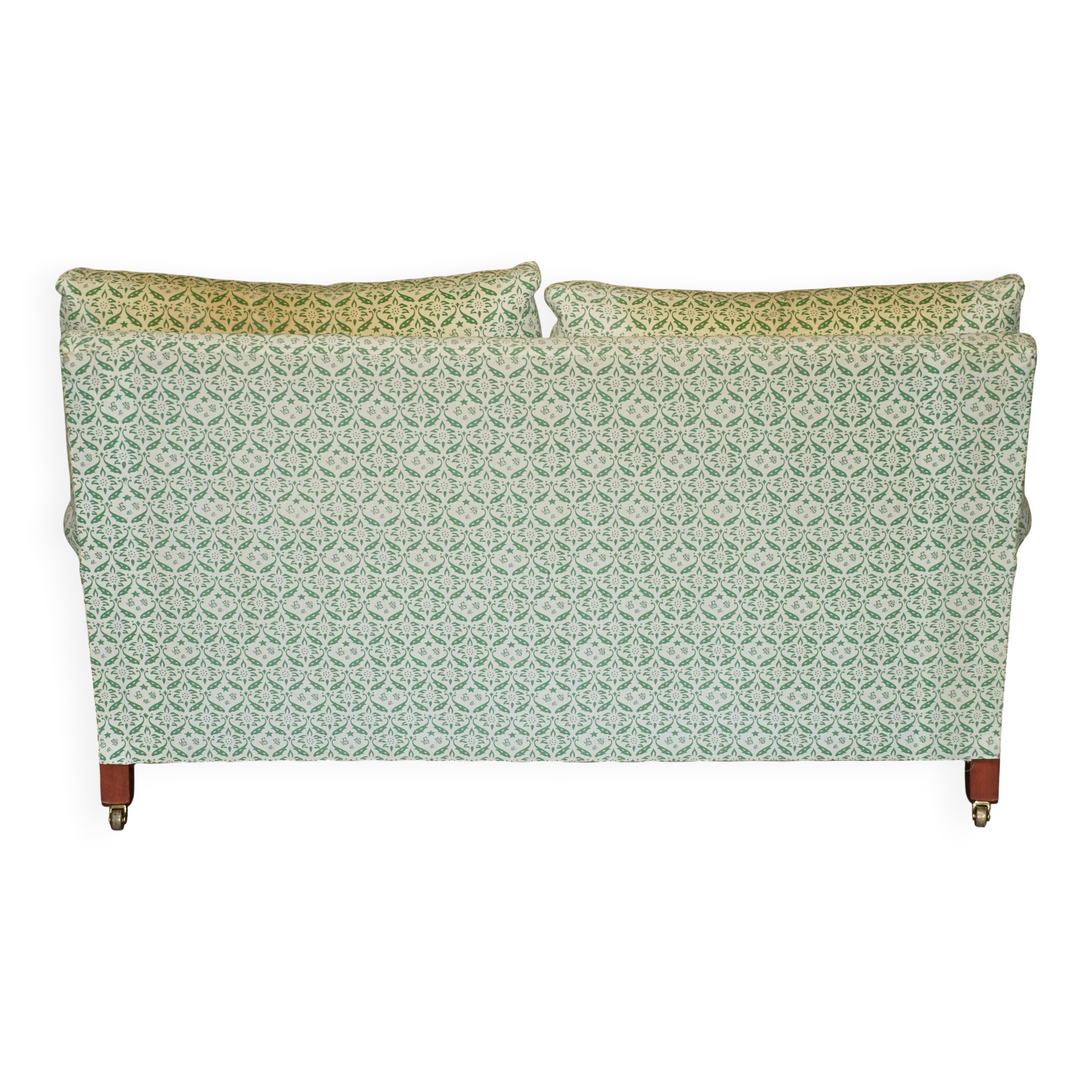 Howard & Son's Chairs Ltd ticking fabric canapé with feather cushions.