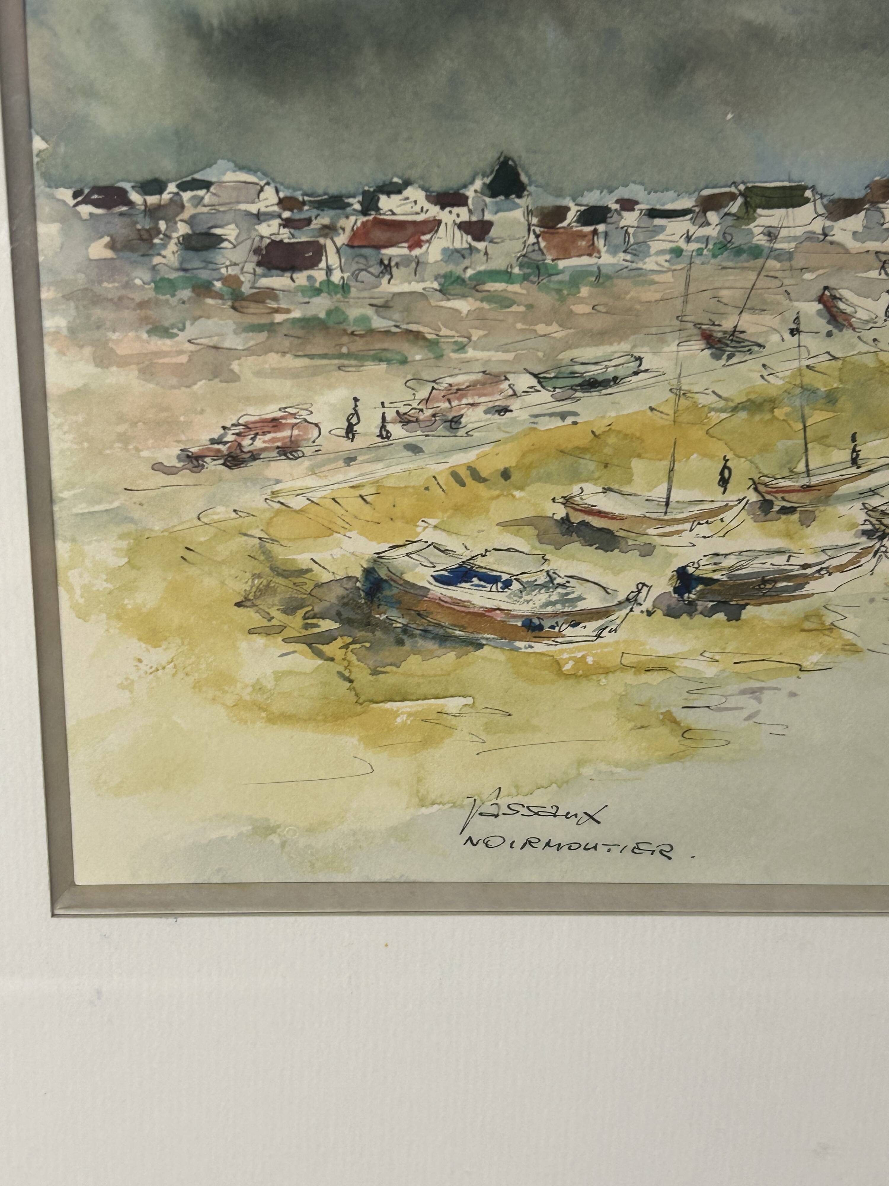 20th century Impressionist school - Vassaux - Marine watercolor - Noirmoutier
