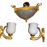 chandelier and its golden bronze brass wall lights