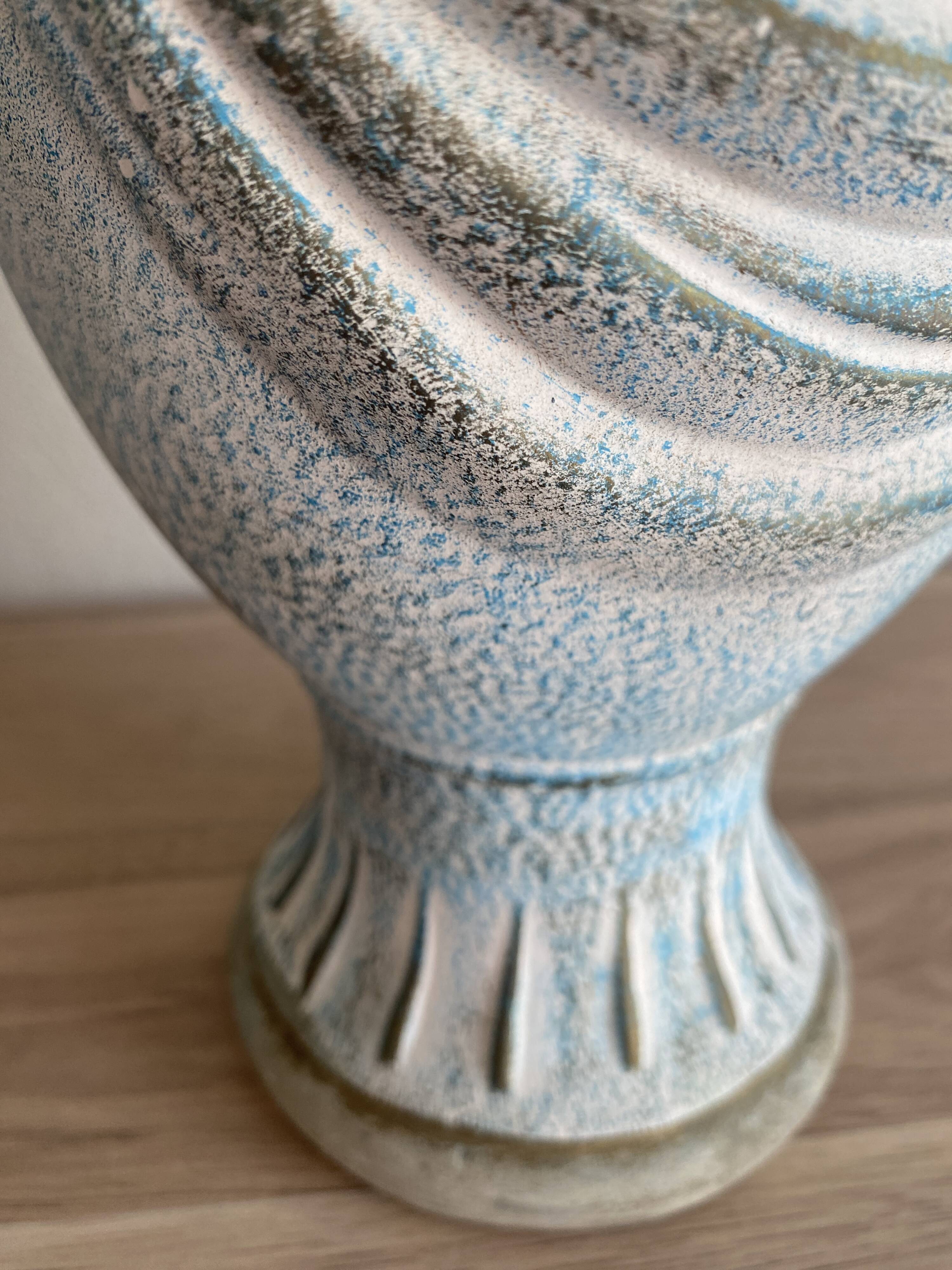 Painted plaster lamp, new 2 M fabric cable, fabric lampshade