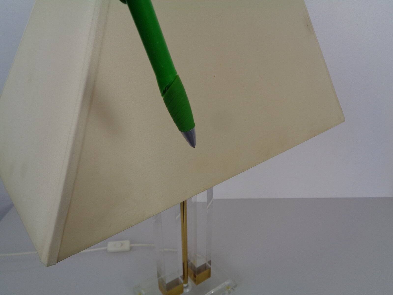 Hollywood Regency Acrylic Glass & Brass Table Lamp, Italy, 1970s