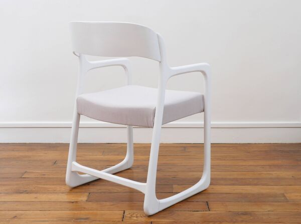 Fauteuil Baumann Traineau -Restauré - Tissu, mousse & sangles : neuf