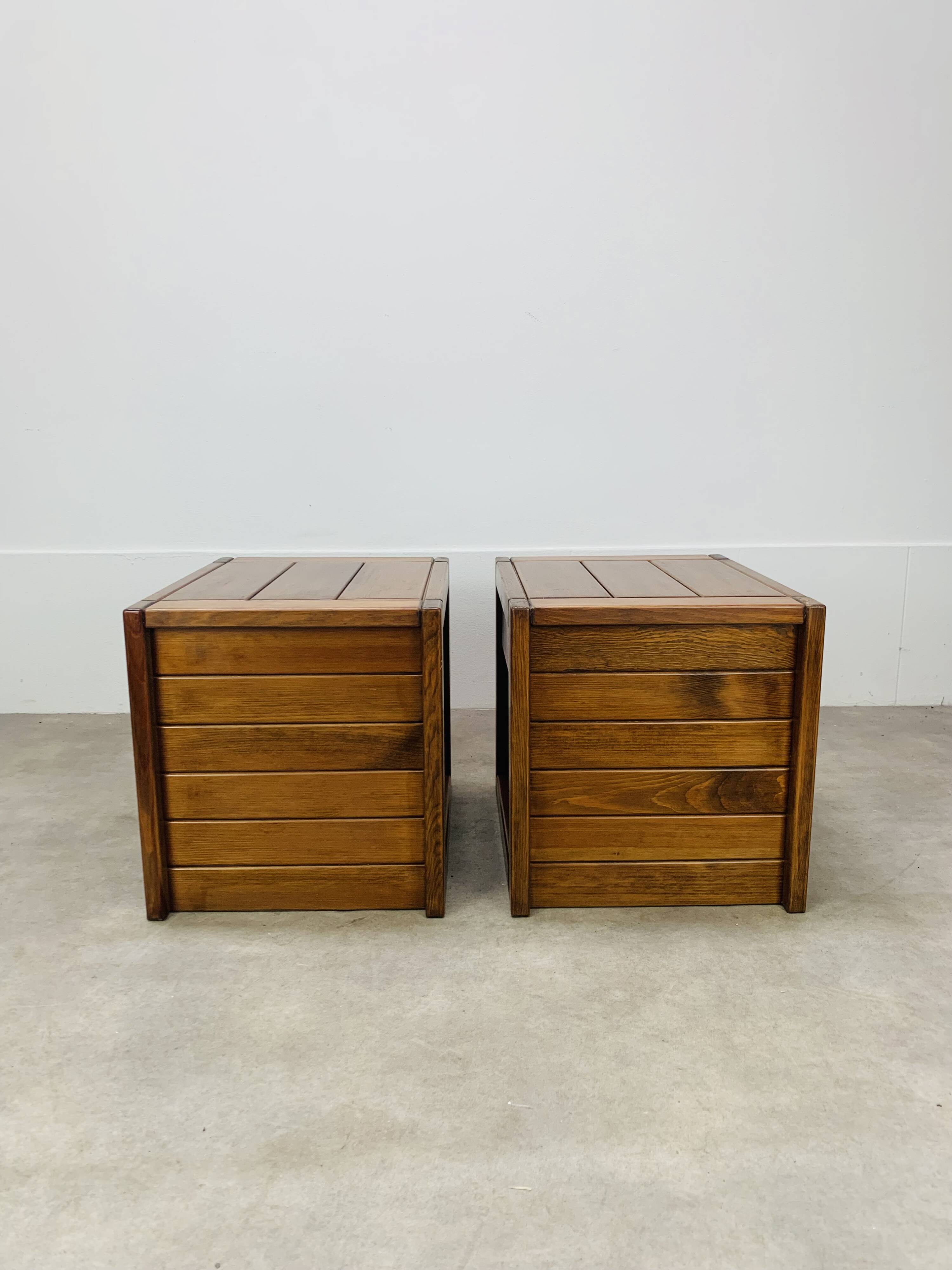 Pair of vintage Maison Regain elm bedside tables