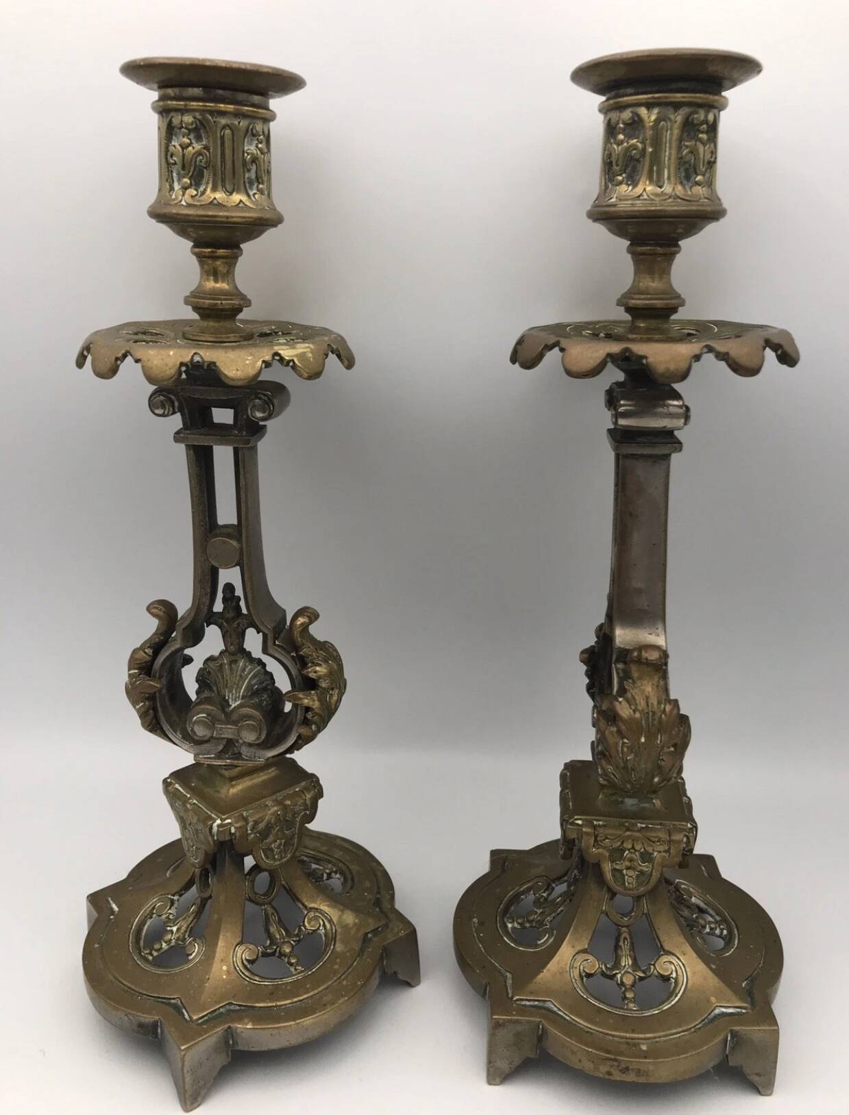 Pair of antique bronze candlesticks from the 19th century
