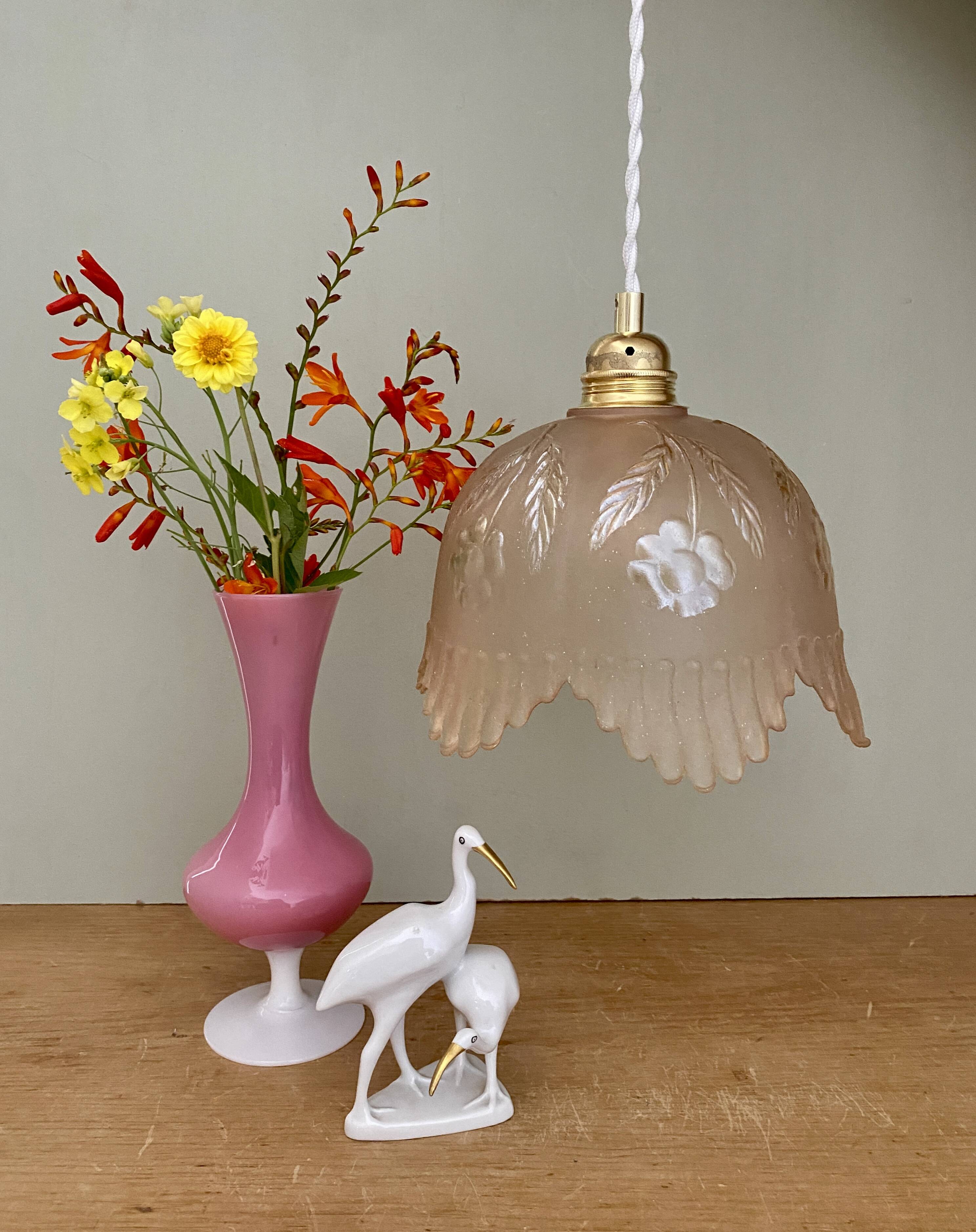 Vintage pink frosted glass lampshade pendant light