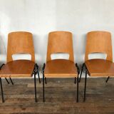 Series of 6 vintage chairs Baumann in beech design year 1950 1960