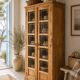 Parisian wardrobe in raw wood with engraved glass from 1920.