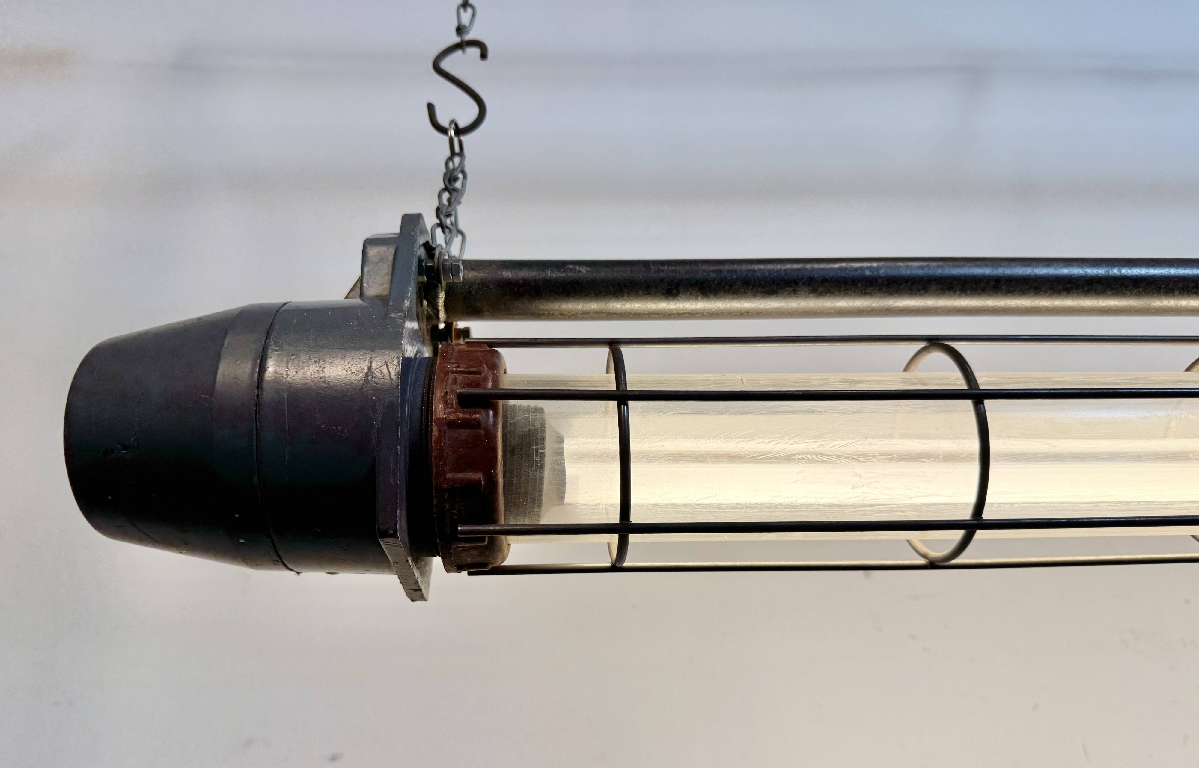 Large Grey Soviet Industrial Hanging Tube Light, 1970s