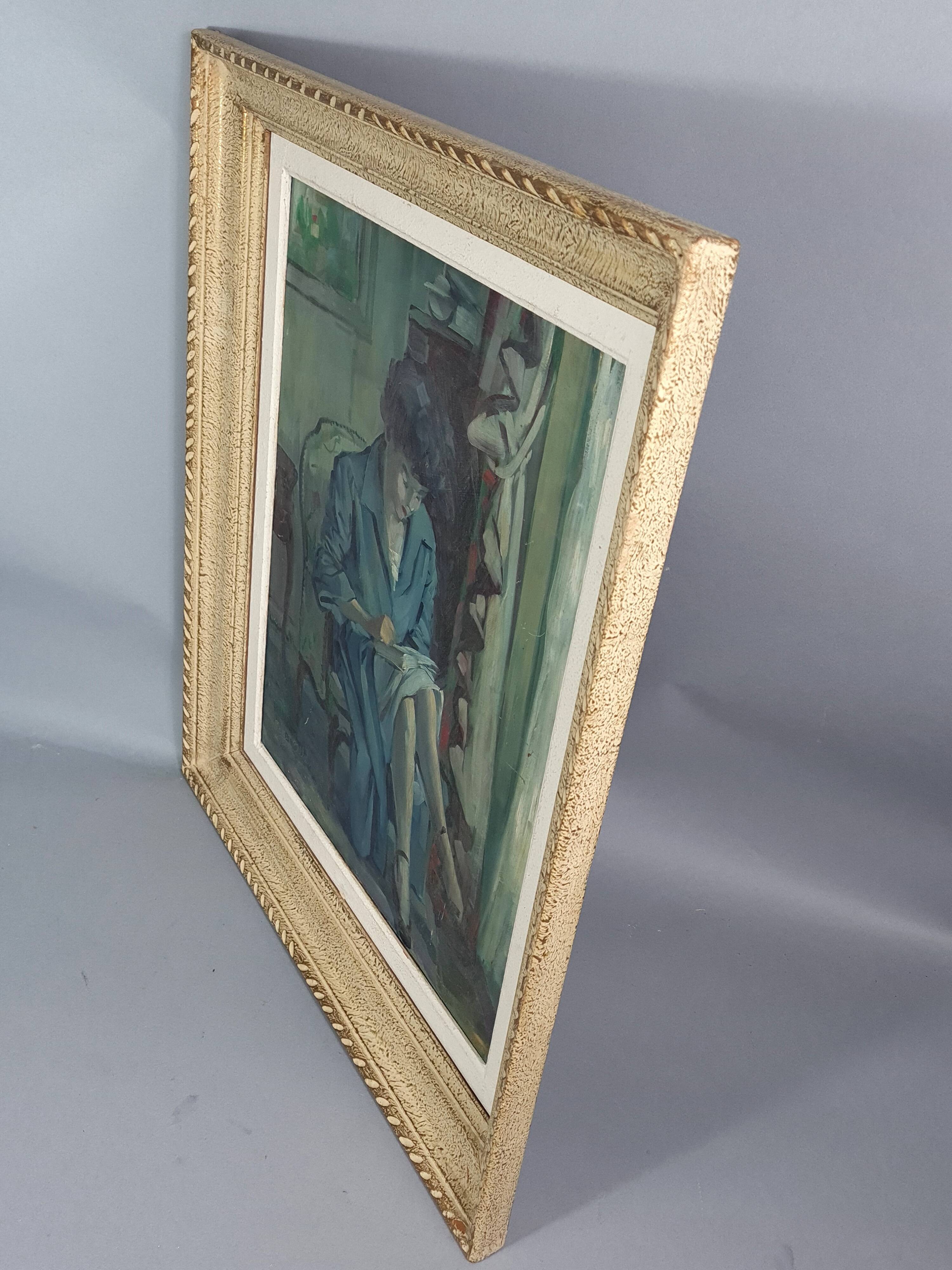 Oil on panel Young woman reading Signed Roger Alluin dated 28/2/38