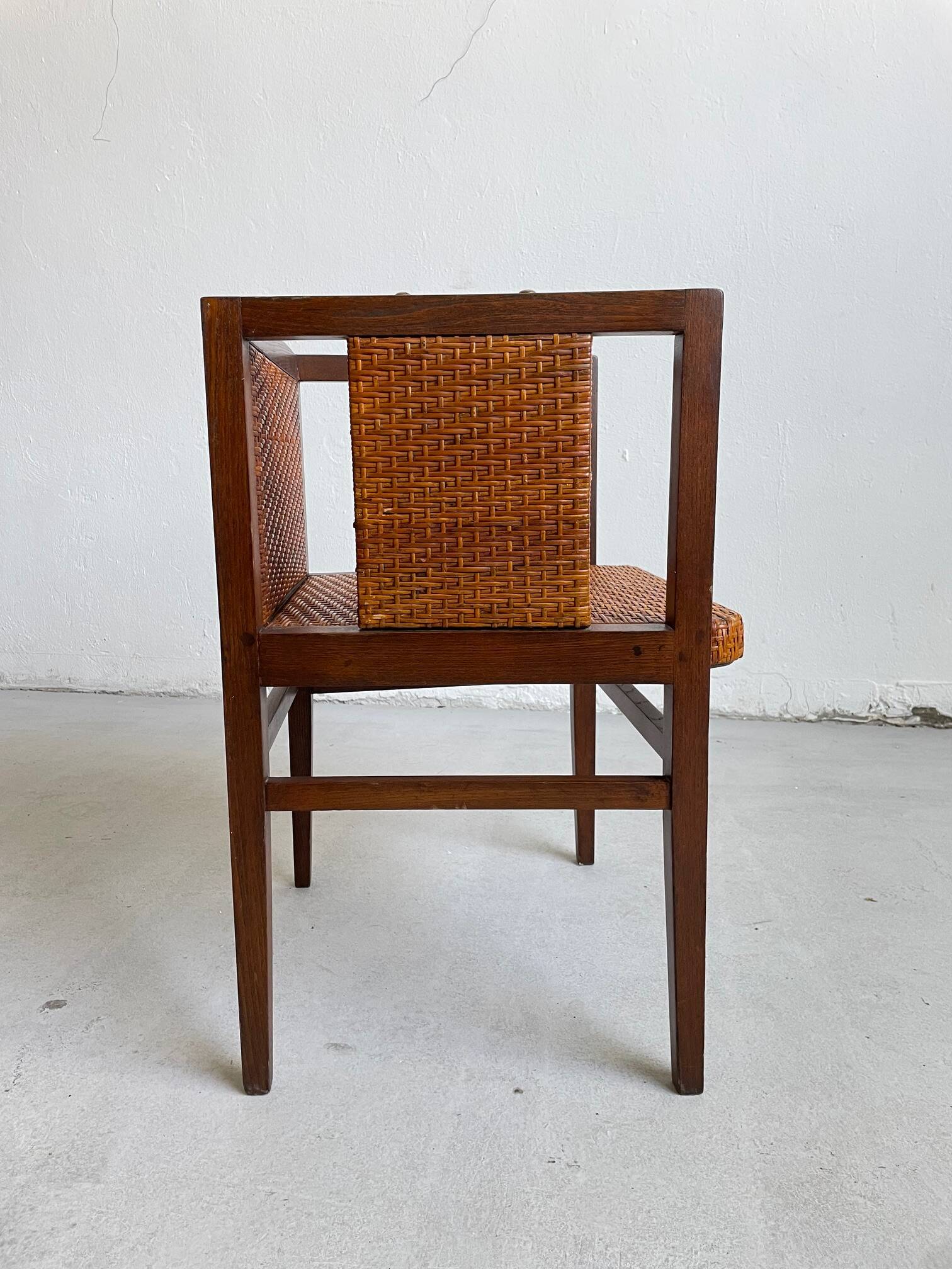 Wilhelm Schmidt Oak and Cane Armchair for Prag-Rudniker Wickerwork, c. 1902