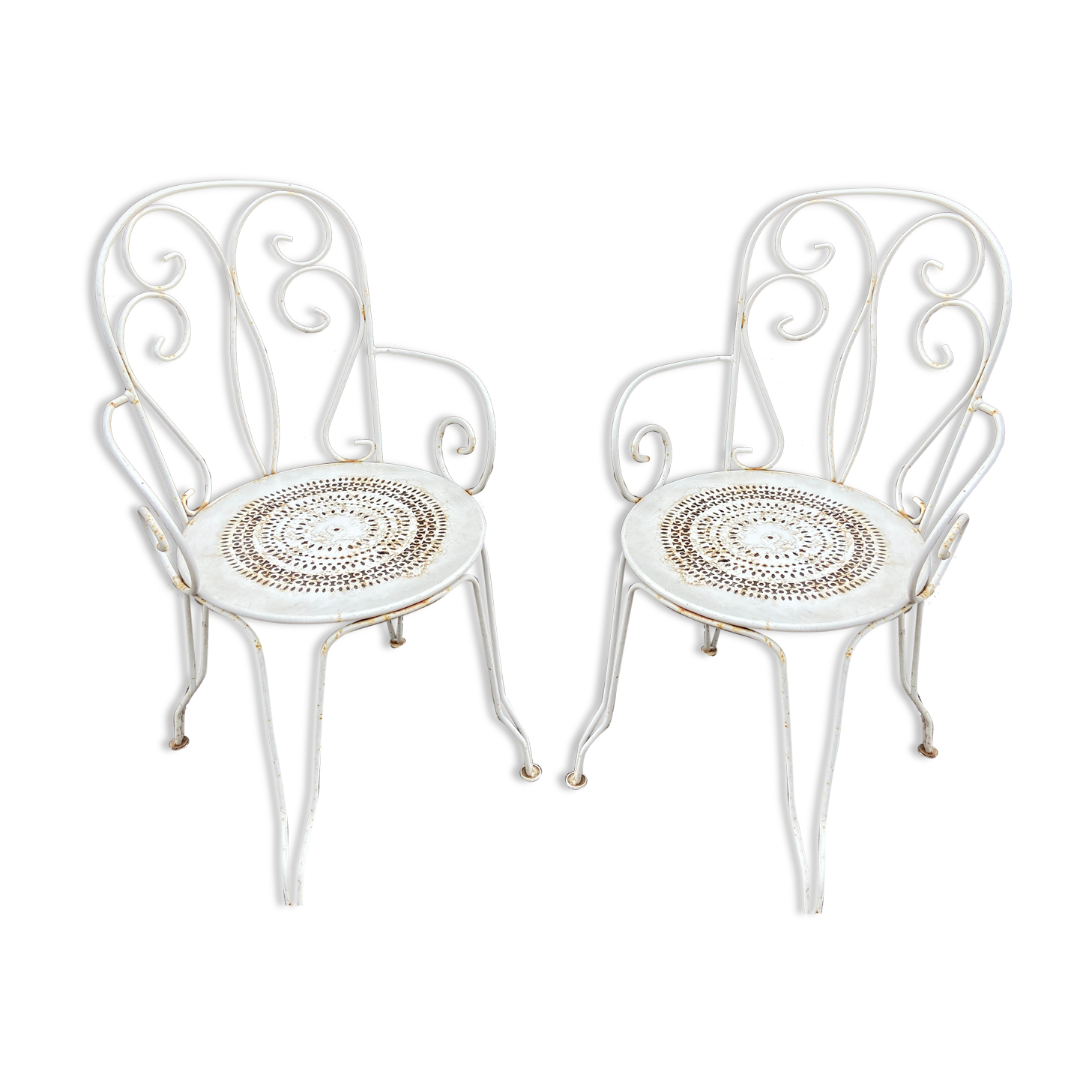 Pair of armchairs vintage wrought iron garden chairs